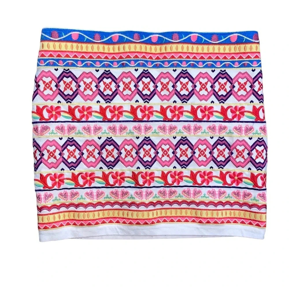 Harper Floral Fiesta Mini Skirt Multi Embroidered Ivory Size Medium Festival Fun